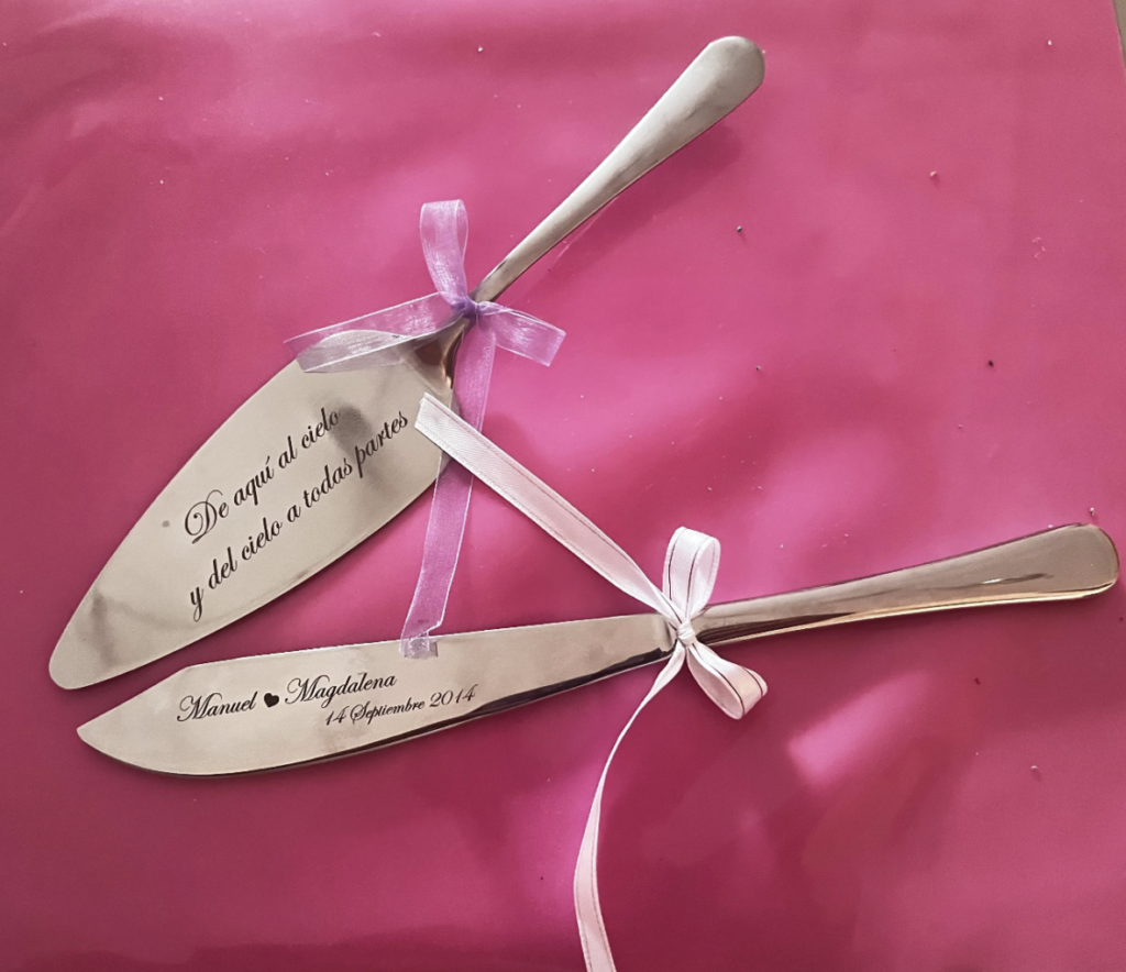 Set de cubiertos para tarta de acero inoxidable personalizados